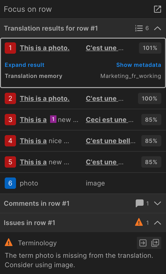 memoQ detail panel