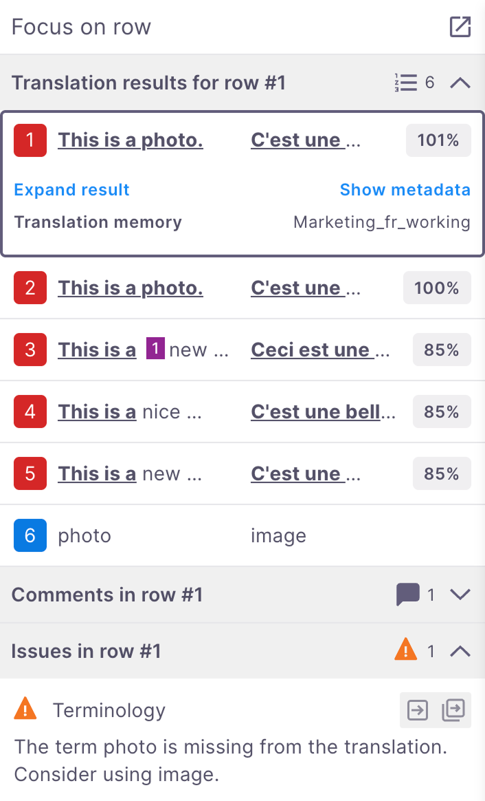 memoQ detail panel